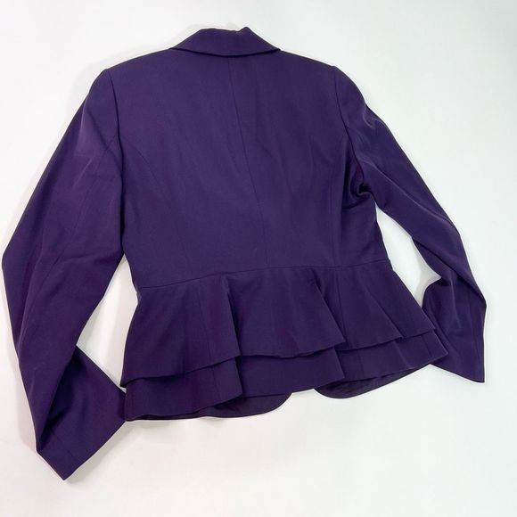 White House Black Market Blazer Womens 12 Deep Amethyst Notch Lapel Ruffle Back - Picture 9 of 12